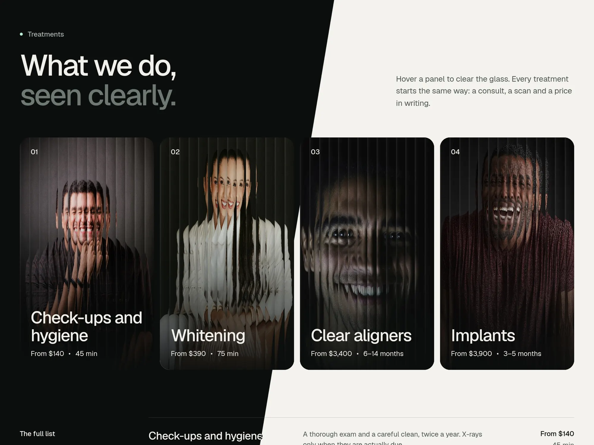 Alder: Fluted glass over the hero photograph that clears where the cursor goes.