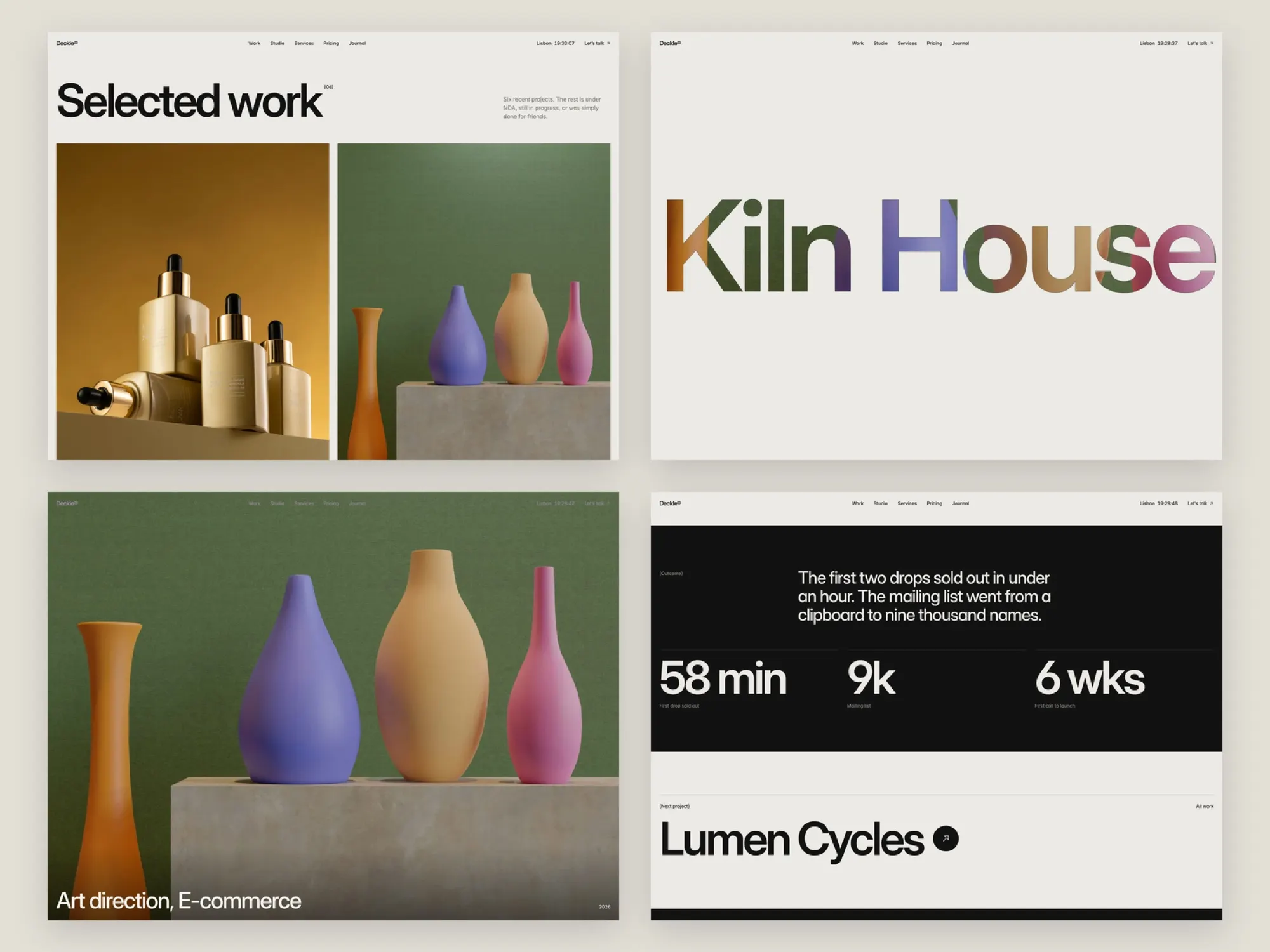 Deckle: The studio name is a window that fills with the work.